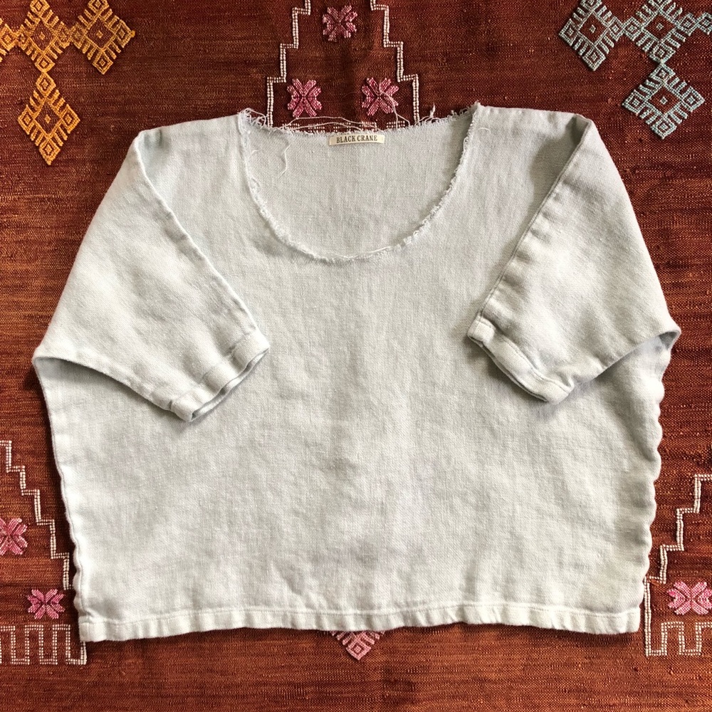 Black Crane Linen Top